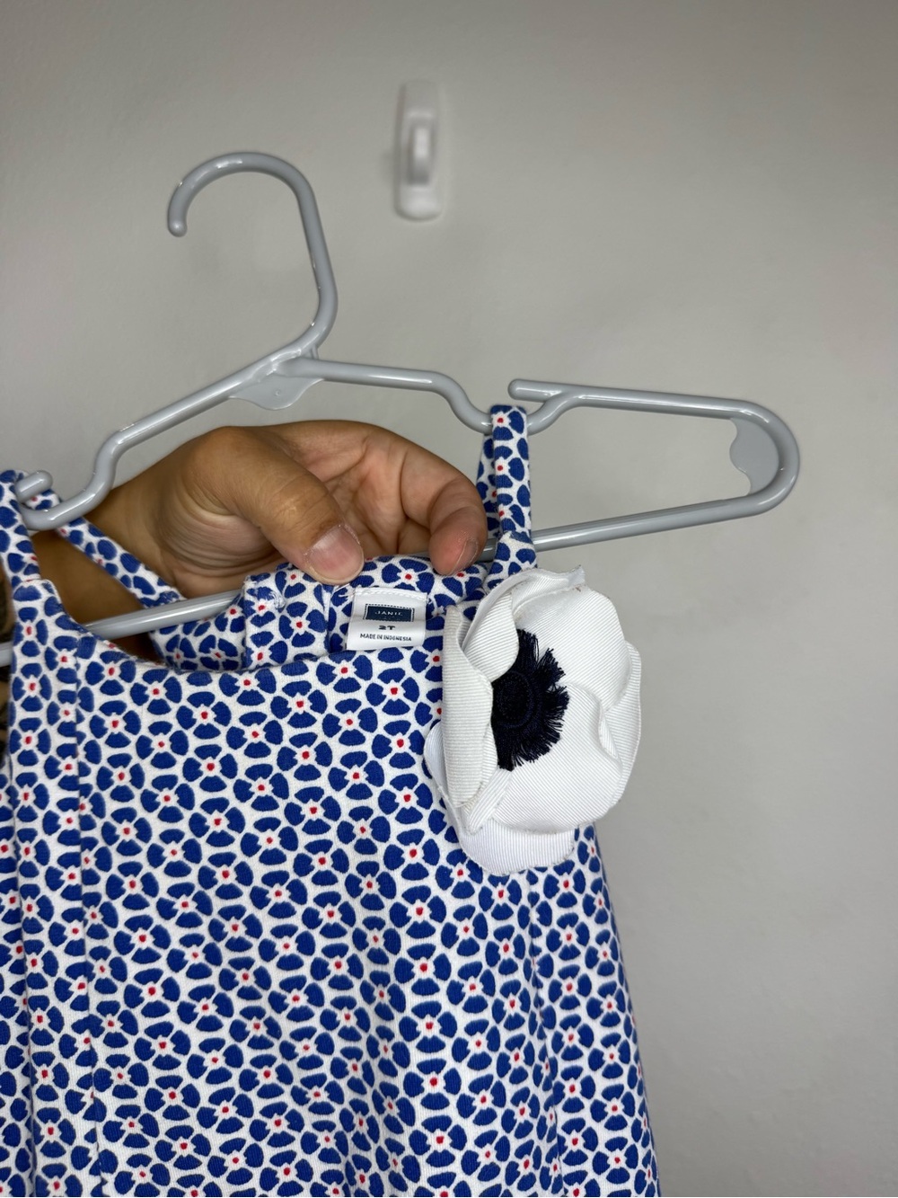 Janie and Jack Navy and White Floral Dot Sundress with Flower Accent - Picture 3 of 3
